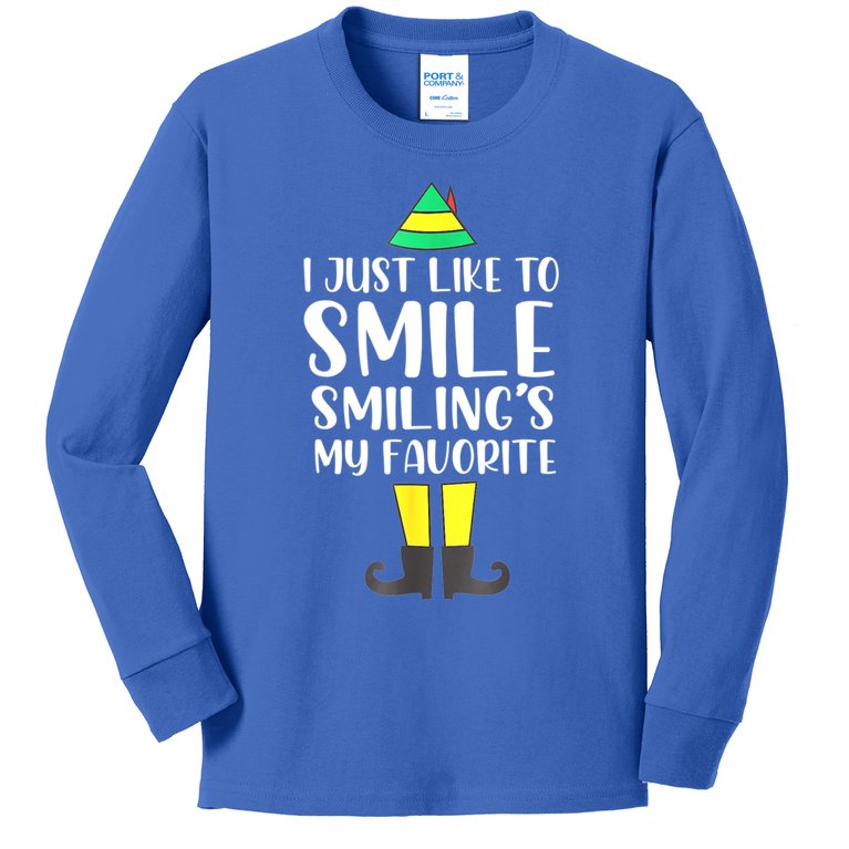 Smiling Is My Favorite Christmas Elf Buddy Kids Long Sleeve Shirt