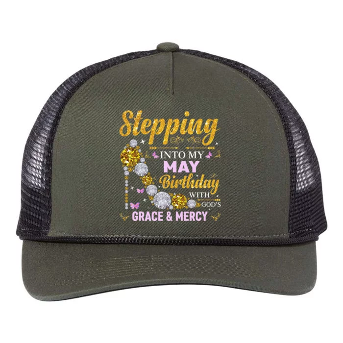 Stepping Into May Birthday With Gods Grace And Mercy Retro Rope Trucker Hat Cap