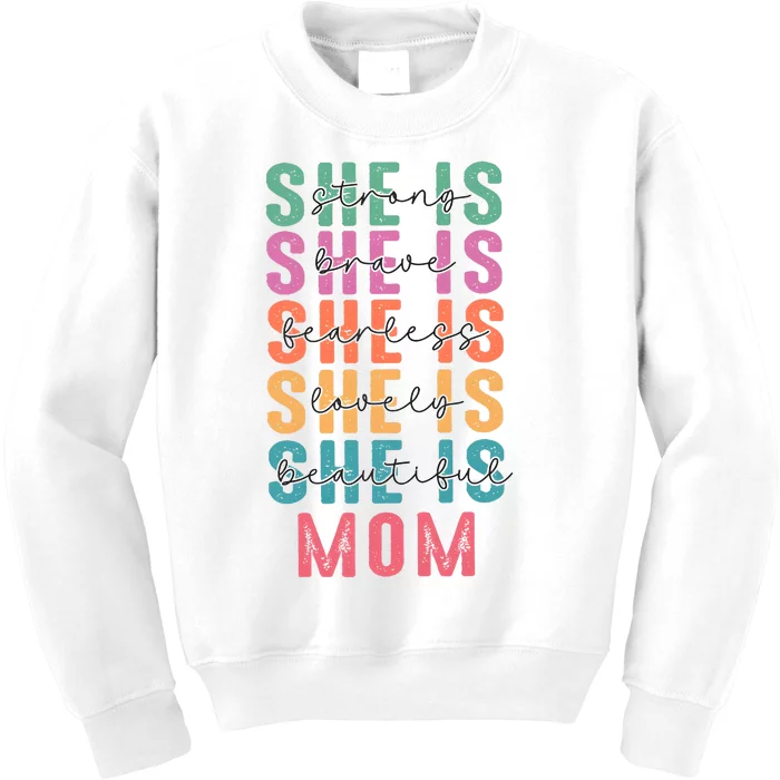 She Is Mom Retro Mother Blessed Mom Kids Sweatshirt