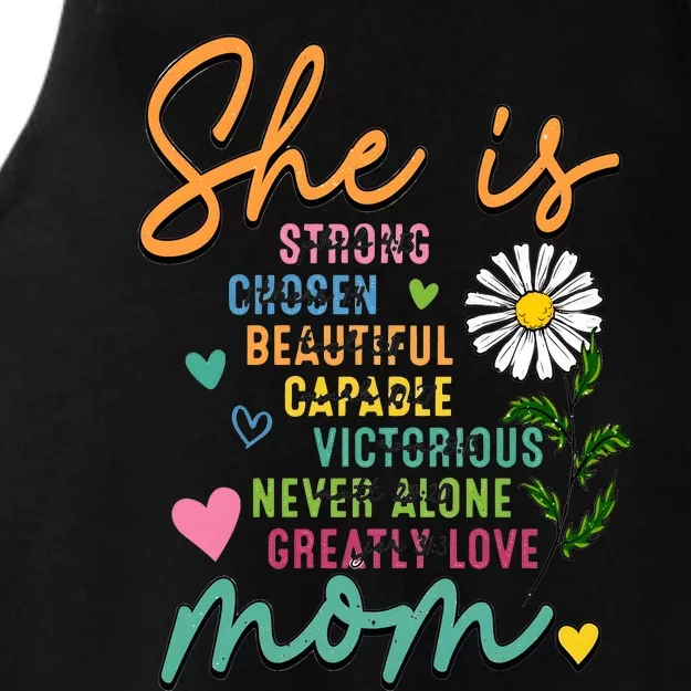 She Is Mom Retro Mother Daisy Blessed Mom Ladies Tri-Blend Wicking Tank