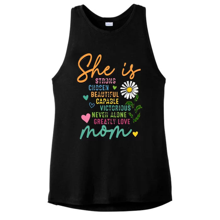 She Is Mom Retro Mother Daisy Blessed Mom Ladies Tri-Blend Wicking Tank