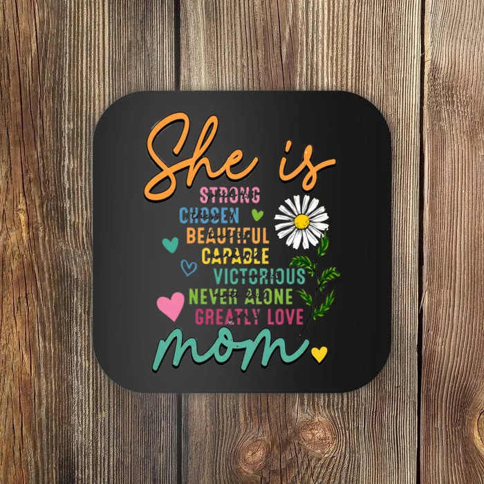 She Is Mom Retro Mother Daisy Blessed Mom Coaster