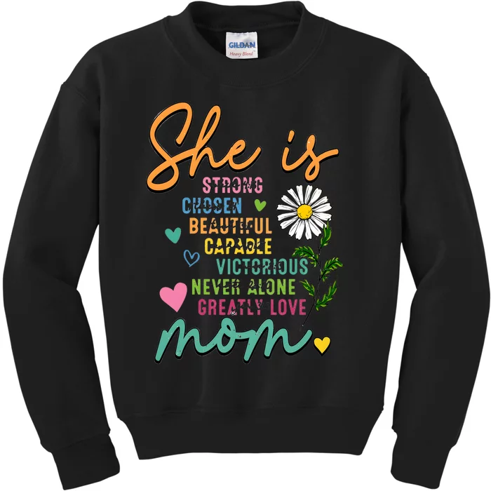 She Is Mom Retro Mother Daisy Blessed Mom Kids Sweatshirt