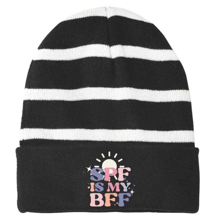 Spf Is My Bff Sunscreen Skincare Esthetician Striped Beanie with Solid Band