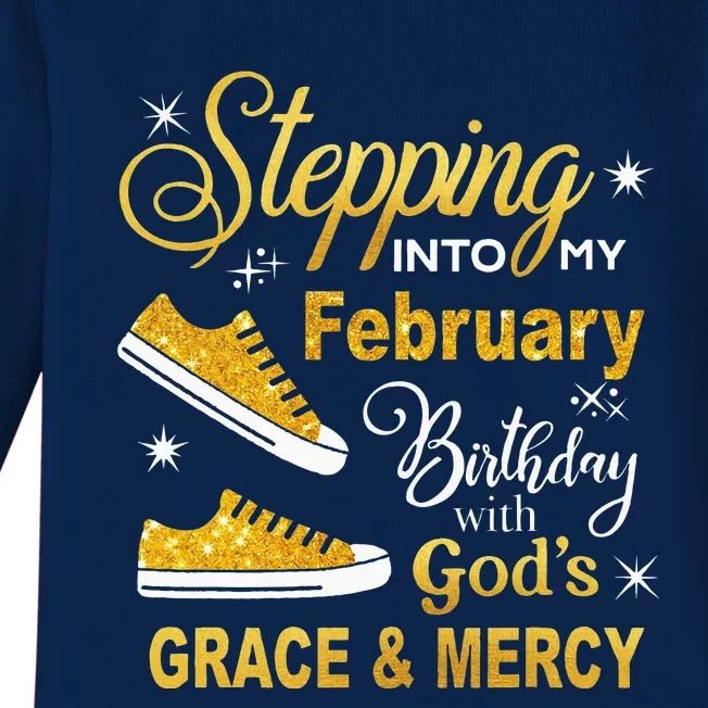 Stepping Into My February Birthday With Gods Grace and Mercy Baby Long Sleeve Bodysuit