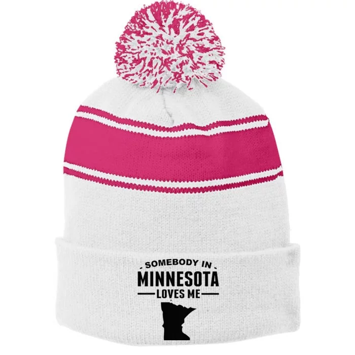 Somebody In Minnesota Loves Stripe Pom Pom Beanie