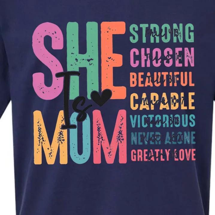 She Is Mom Retro MotherS Day Blessed Mom Sueded Cloud Jersey T-Shirt