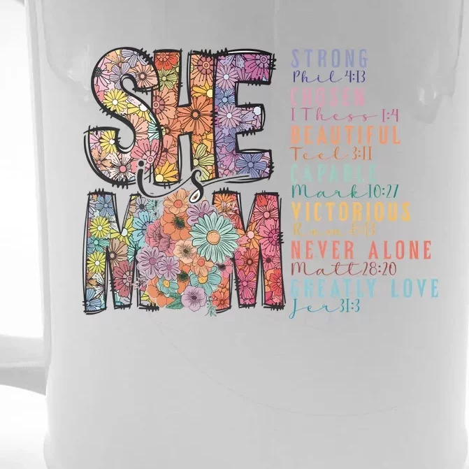 She Is Mom She Is Strong Bible Verse Mom Front & Back Beer Stein