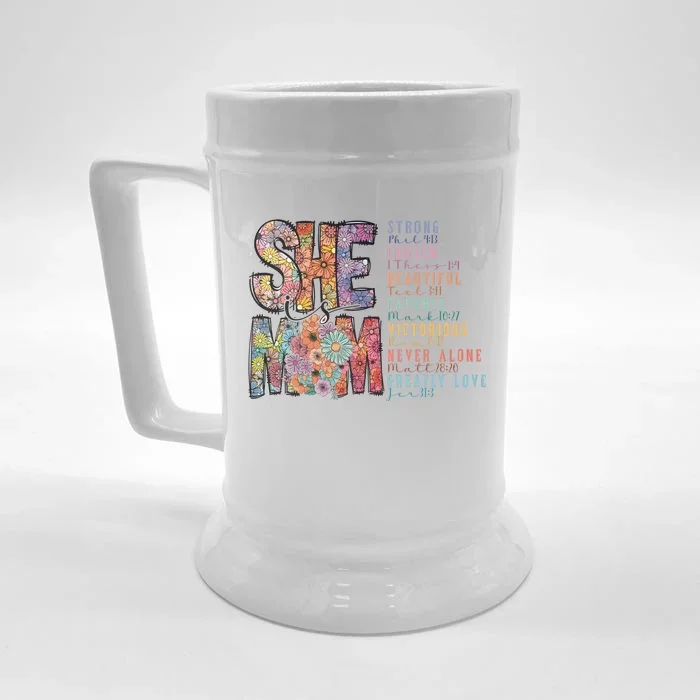 She Is Mom She Is Strong Bible Verse Mom Front & Back Beer Stein