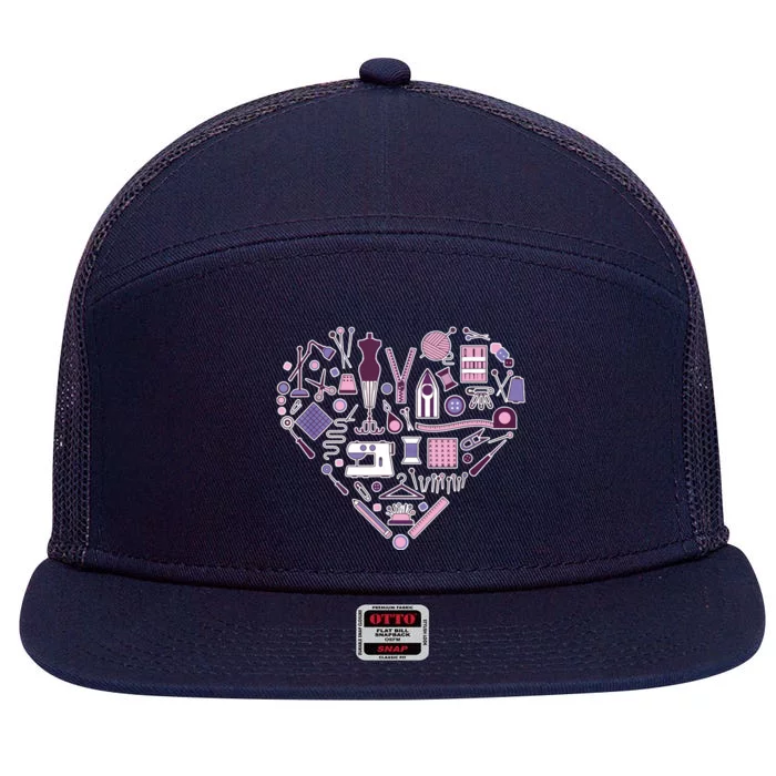 Sewing Is My Heart Funny Sewing Lovers Gifts For Quilters 7 Panel Mesh Trucker Snapback Hat