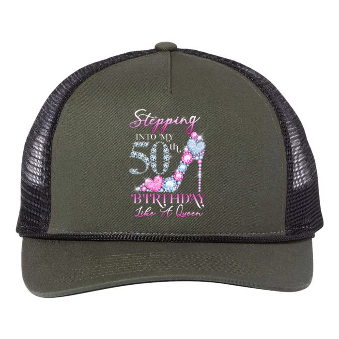 Stepping Into My 50th  Birthday Like A Queen Retro Rope Trucker Hat Cap