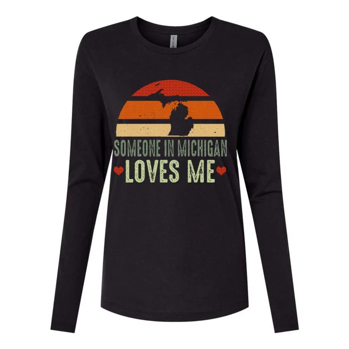 Someone In Michigan Loves Me Retro Womens Cotton Relaxed Long Sleeve T-Shirt