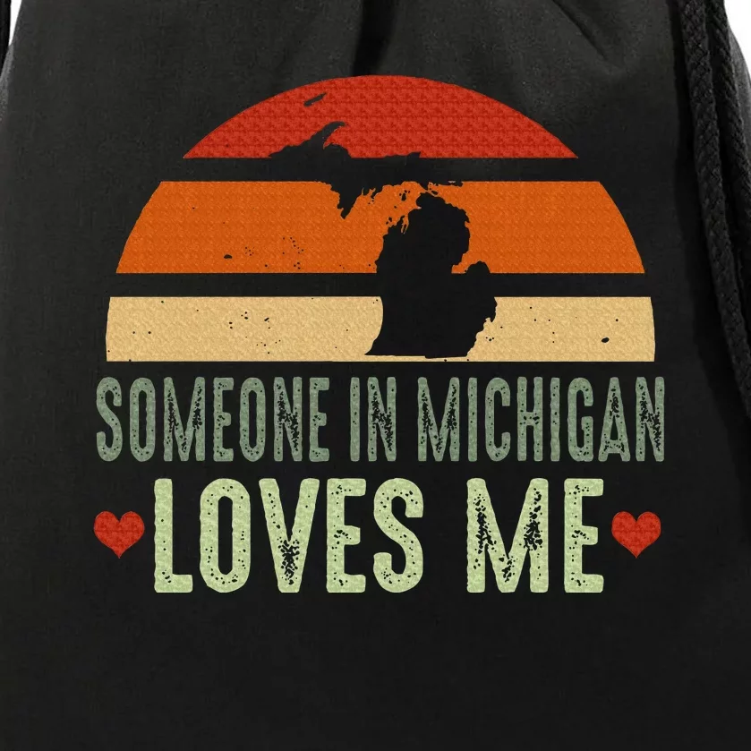 Someone In Michigan Loves Me Retro Drawstring Bag