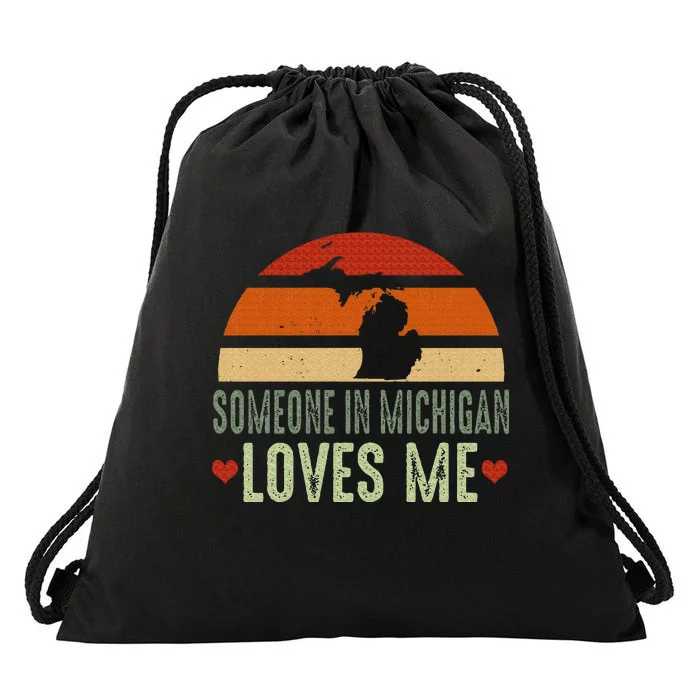 Someone In Michigan Loves Me Retro Drawstring Bag