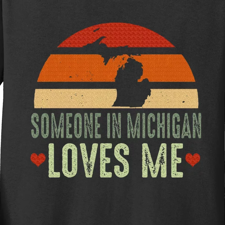 Someone In Michigan Loves Me Retro Kids Long Sleeve Shirt