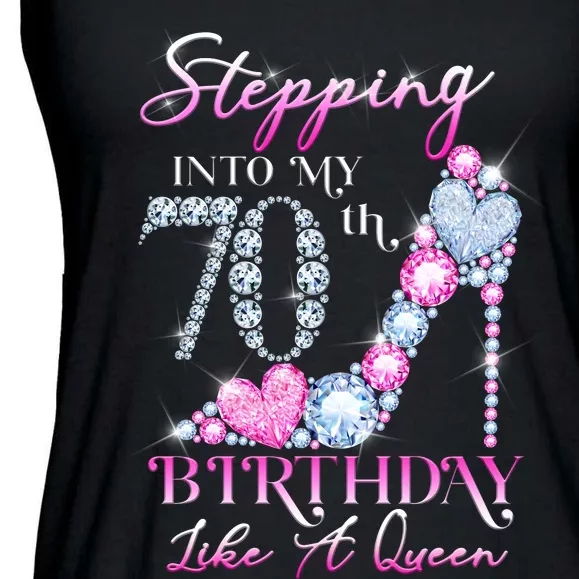 Stepping Into My 70th  Birthday Like A Queen Ladies Essential Flowy Tank