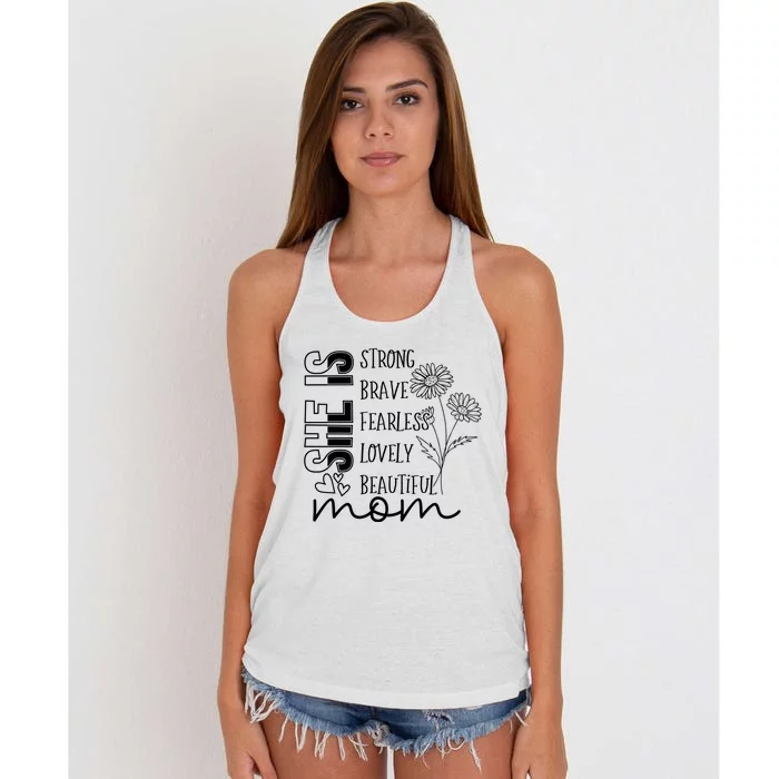 She Is Mom Celebrating Motherhood Women's Knotted Racerback Tank