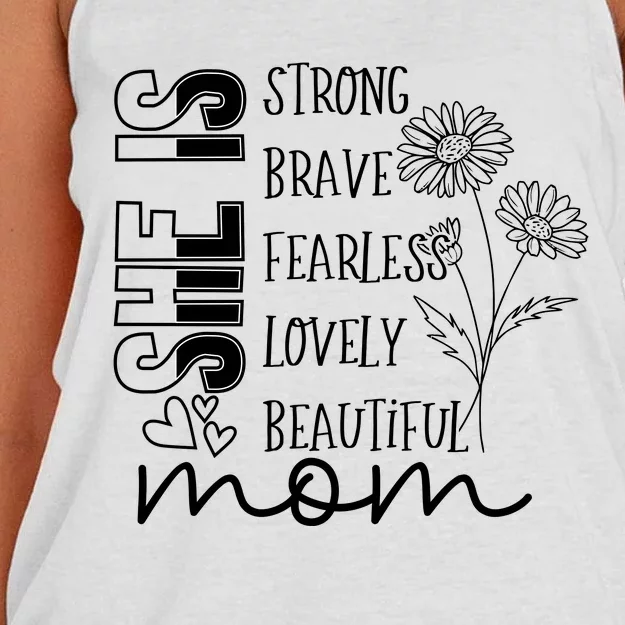 She Is Mom Celebrating Motherhood Women's Knotted Racerback Tank