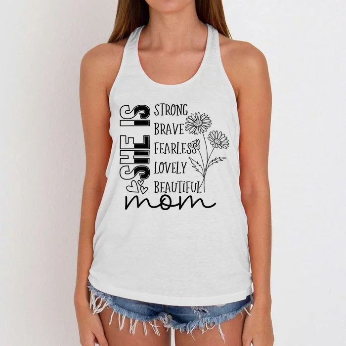 She Is Mom Celebrating Motherhood Women's Knotted Racerback Tank