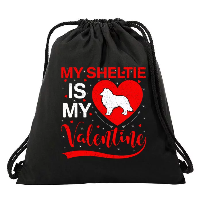 Sheltie Is My Valentine Heart Shape Sheltie Dog Valentine Drawstring Bag