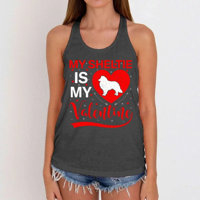 Sheltie Is My Valentine Heart Shape Sheltie Dog Valentine Women's Knotted Racerback Tank