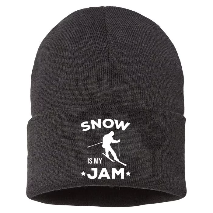 Snow Is My Jam Skiing Lover Gift For Skier Sustainable Knit Beanie