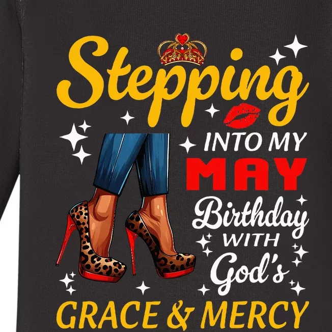 Stepping Into May Birthday Black Woman Girl High Heels Baby Long Sleeve Bodysuit