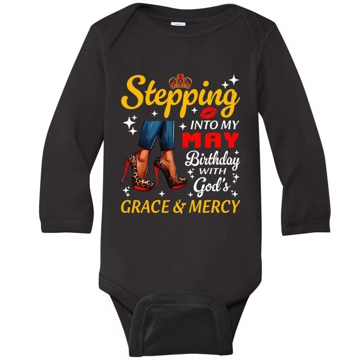 Stepping Into May Birthday Black Woman Girl High Heels Baby Long Sleeve Bodysuit