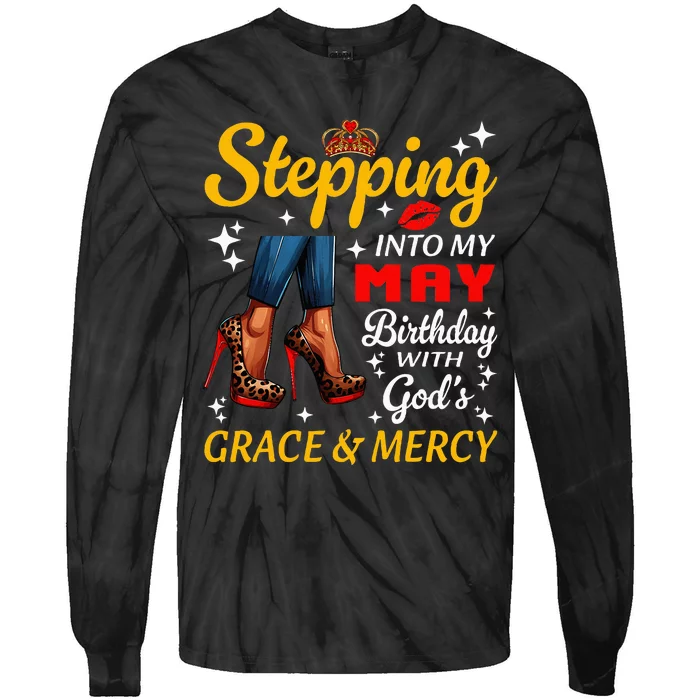 Stepping Into May Birthday Black Woman Girl High Heels Tie-Dye Long Sleeve Shirt