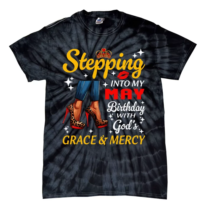 Stepping Into May Birthday Black Woman Girl High Heels Tie-Dye T-Shirt