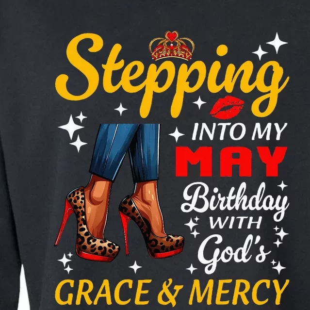 Stepping Into May Birthday Black Woman Girl High Heels Cropped Pullover Crew