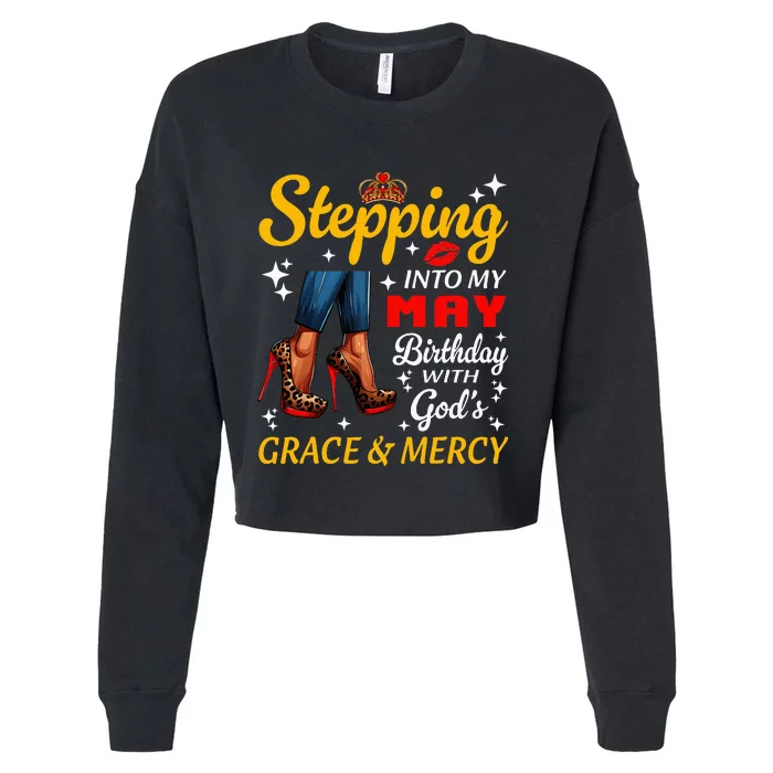 Stepping Into May Birthday Black Woman Girl High Heels Cropped Pullover Crew