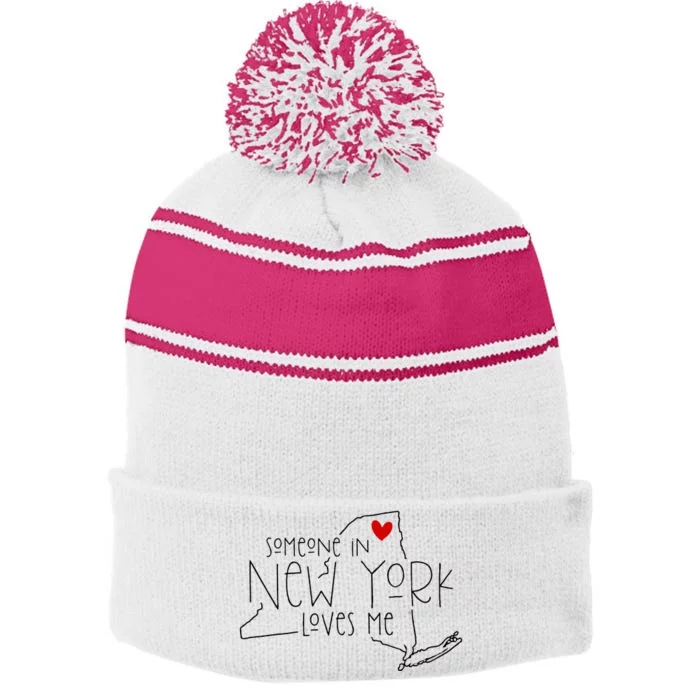 Someone In New York Loves Me Stripe Pom Pom Beanie