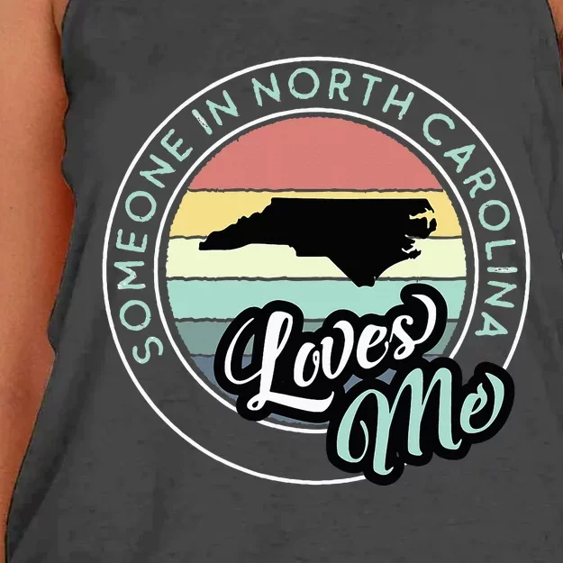 Someone In North Carolina Loves Me Vintage Sunset State Map Women's Knotted Racerback Tank