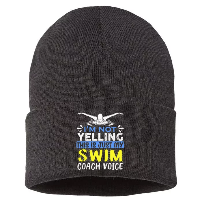 Swimming I'm Not Yelling Swim Coach Voice Sustainable Knit Beanie