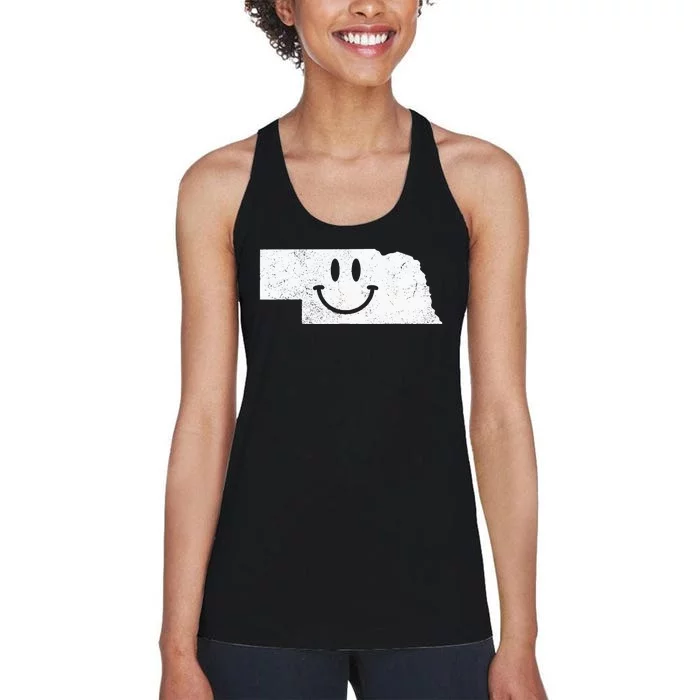 Smiling In NE – Funny Nebraska Happy Face Women's Racerback Tank