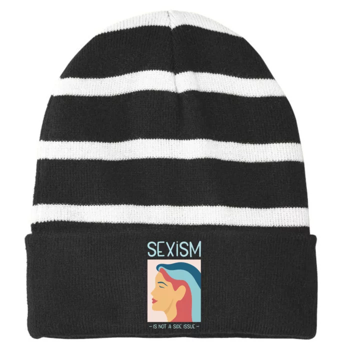 Sexism Is Not A Side Issue Striped Beanie with Solid Band