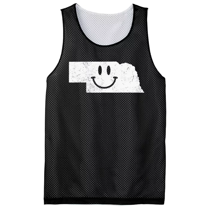 Smiling In NE – Funny Nebraska Happy Face Mesh Reversible Basketball Jersey Tank