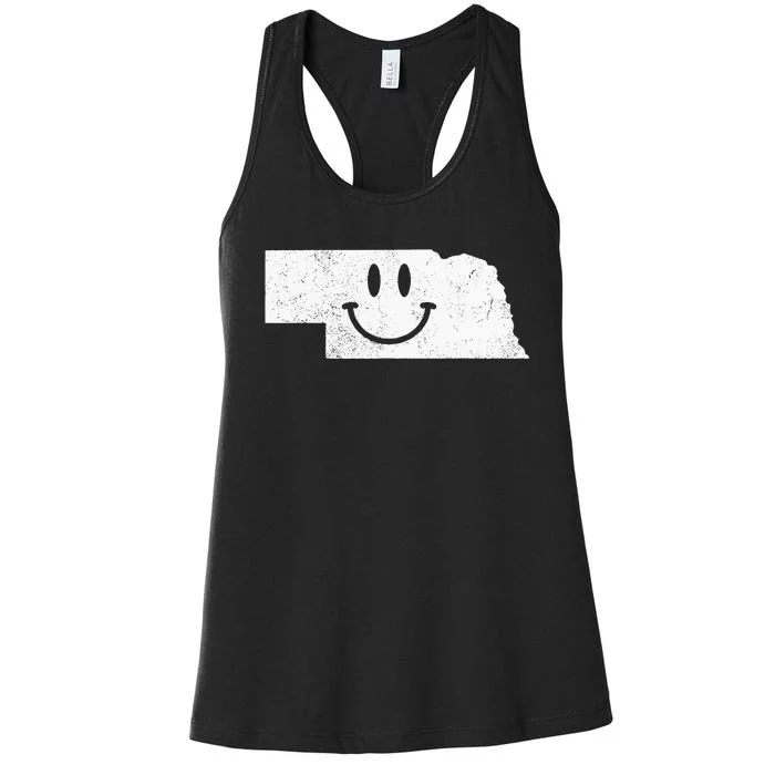 Smiling In NE – Funny Nebraska Happy Face Women's Racerback Tank