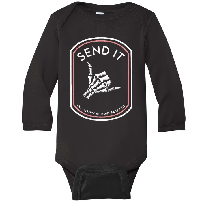 Send It No Victory Without Sacrifice (on back) Baby Long Sleeve Bodysuit