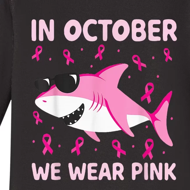 Shark In October We Wear Pink Breast Cancer Baby Long Sleeve Bodysuit