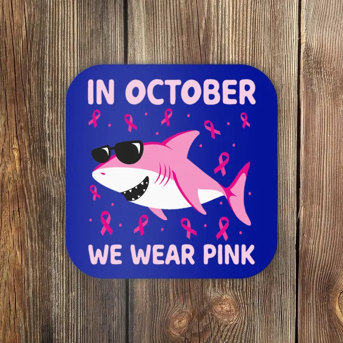 Shark In October We Wear Pink Breast Cancer Coaster