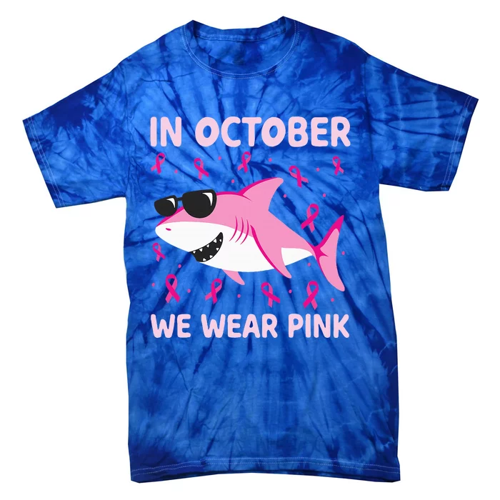 Shark In October We Wear Pink Breast Cancer Tie-Dye T-Shirt