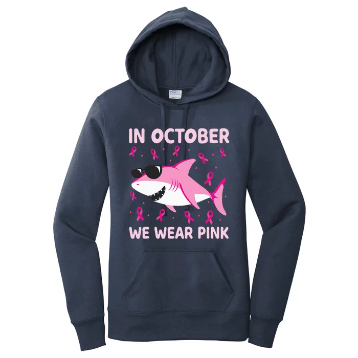 Shark In October We Wear Pink Breast Cancer Women's Pullover Hoodie