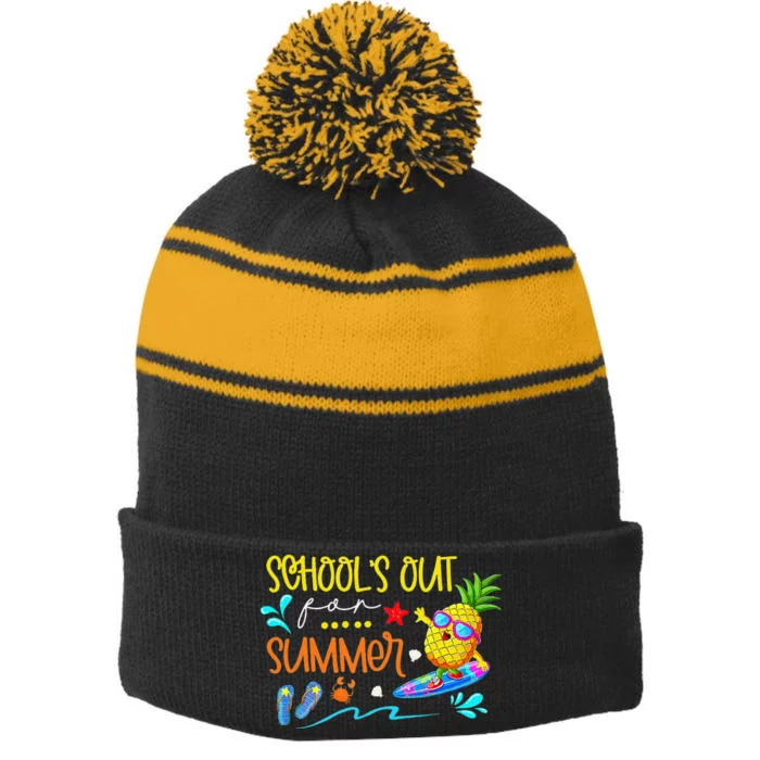 School Is Out For Summer Happy Last Day Of School Stripe Pom Pom Beanie