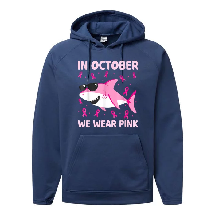 Shark In October We Wear Pink Breast Cancer Boy Toddler Performance Fleece Hoodie