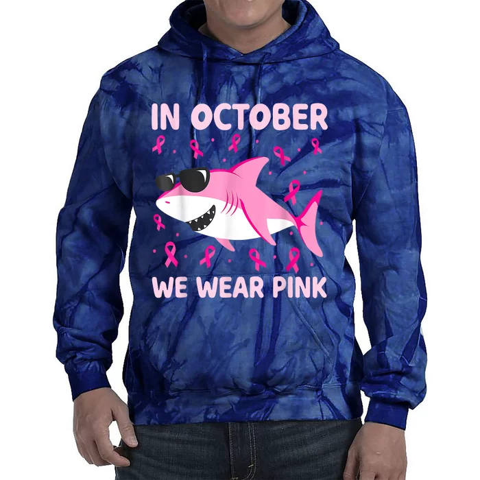 Shark In October We Wear Pink Breast Cancer Boy Toddler Tie Dye Hoodie