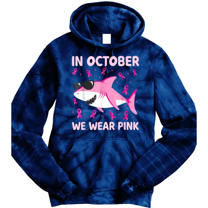 Shark In October We Wear Pink Breast Cancer Boy Toddler Tie Dye Hoodie