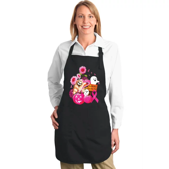 Sloth In October We Wear Pink Pumpkin Breast Cancer Full-Length Apron With Pocket