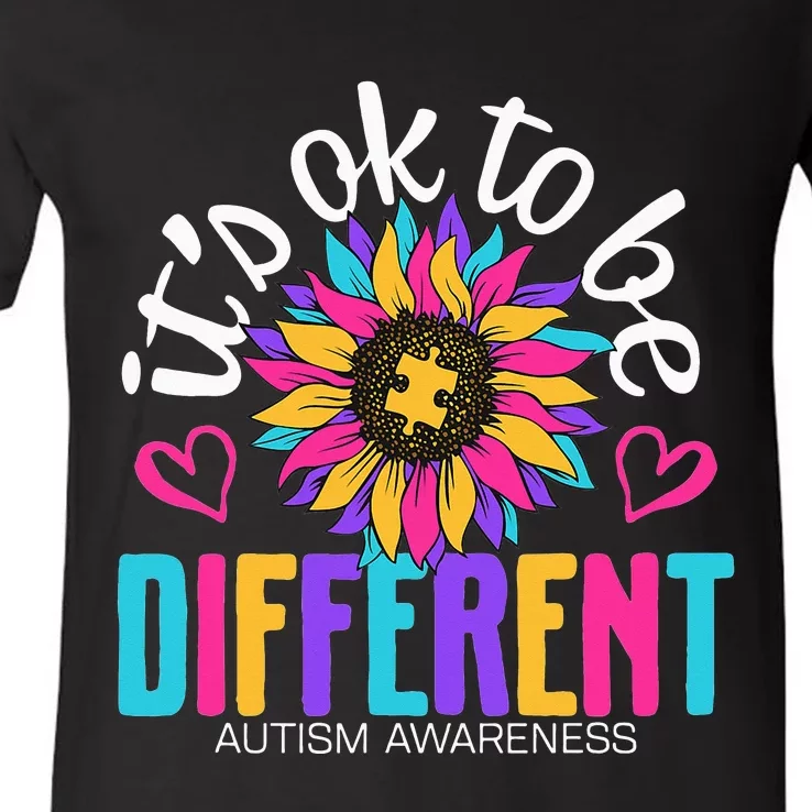 Sunflower it's ok to be Different Autism Awareness V-Neck T-Shirt